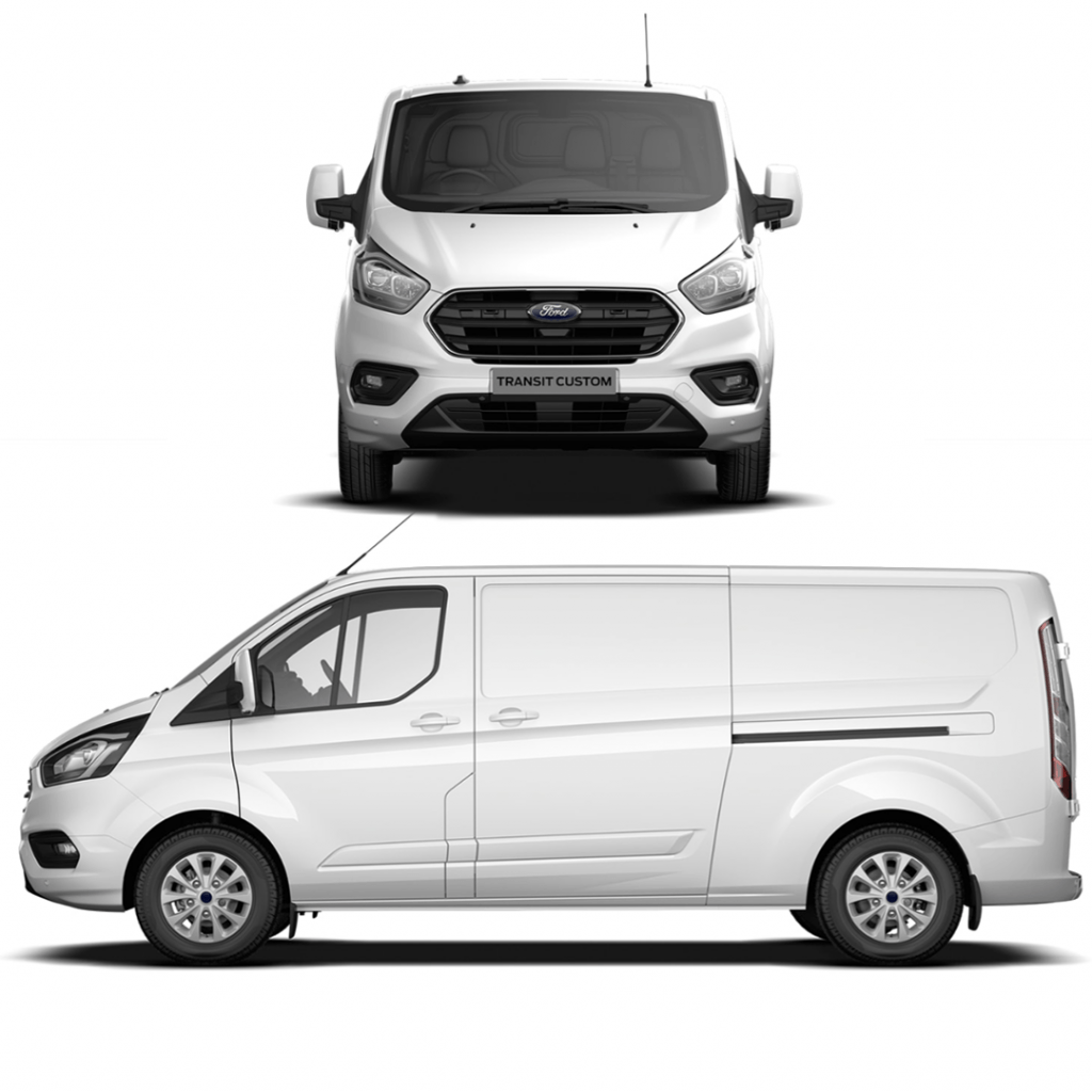Ford Transit Custom Limited L2 Frozen White front and side view